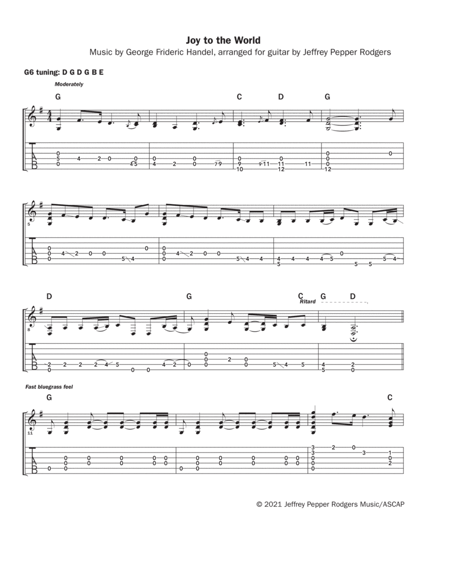 Joy to the World - solo guitar in G6 tuning (arr. Jeffrey Pepper Rodgers)