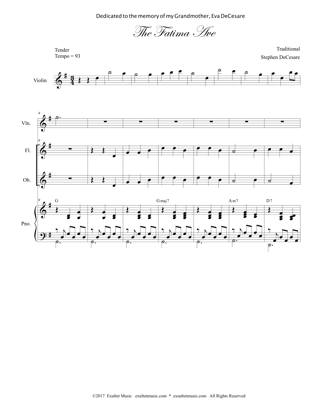 The Fatima Ave (Woodwind Quartet and Piano) (arr. Stephen DeCesare)