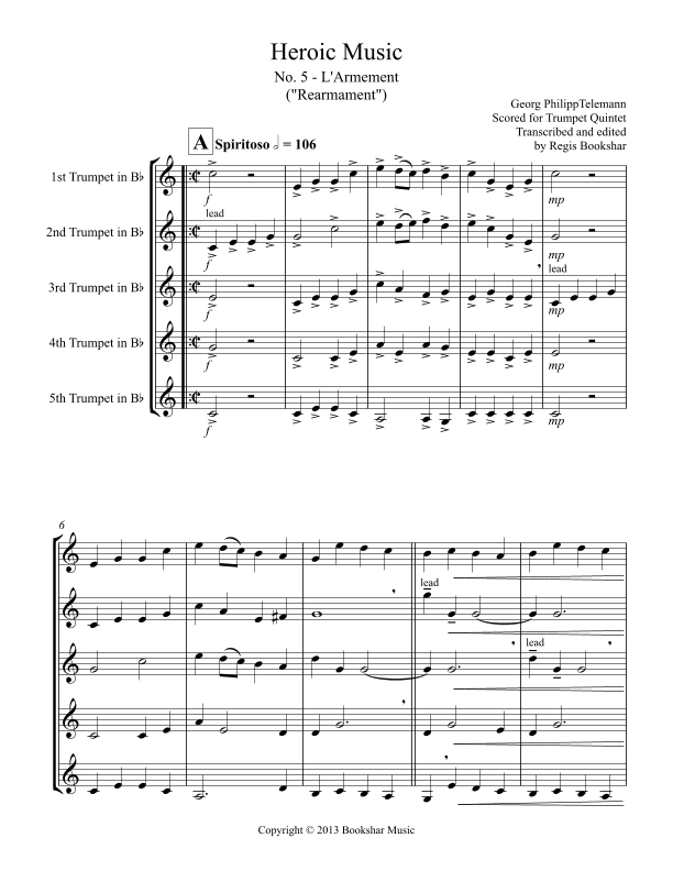 Heroic Music - No.   5. L'Armement (Bb) (Trumpet Quintet) (arr. Regis Bookshar)