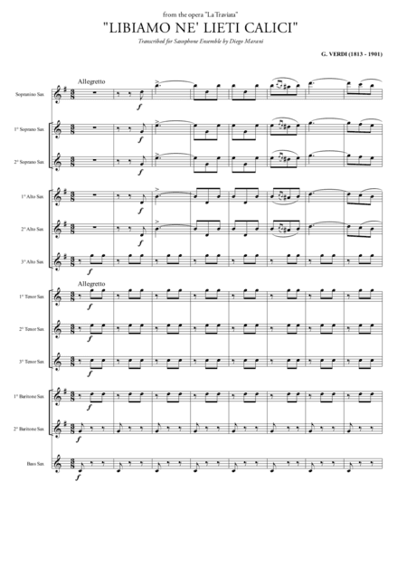 "Libiamo ne' lieti calici" (Brindisi) for Saxophone Ensemble (arr. Diego Marani)