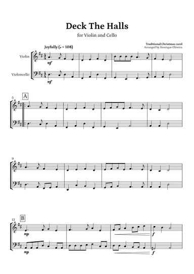 Deck The Halls (Violin and Cello) | Christmas Carol (arr. Henrique Oliveira)