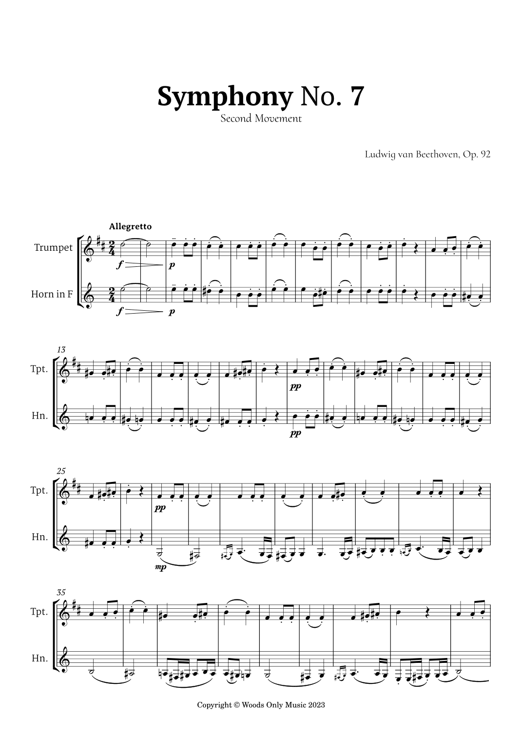 Symphony No. 7 by Beethoven for Trumpet and French Horn Duet (arr. Ander)