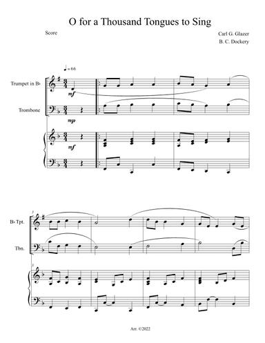O for a Thousand Tongues to Sing (Trumpet and Trombone Duet with Piano Accompaniment) (arr. B. C. Dockery)