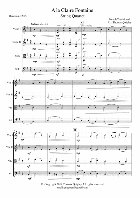 A La Claire Fontaine (arr. Thomas Quigley)