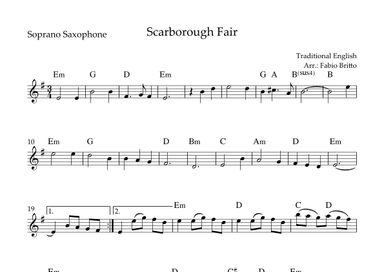 Scarborough Fair for Soprano Saxophone Solo with Chords (arr. Fabio Britto)