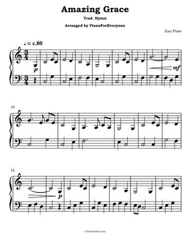 Amazing Grace (Easy Piano) (arr. PianoForEveryone)