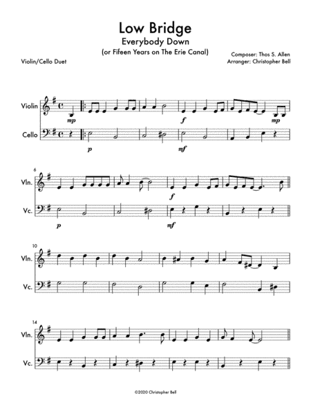 Low Bridge (Fifteen Miles on the Erie Canal) - Violin/Cello Duet (arr. Christopher Bell)