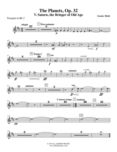 Holst The Planets, V. Saturn, the Bringer of Old Age - Trumpet in Bb 2 (Transposed Part), Op. 32 (arr. Doug Clyde)