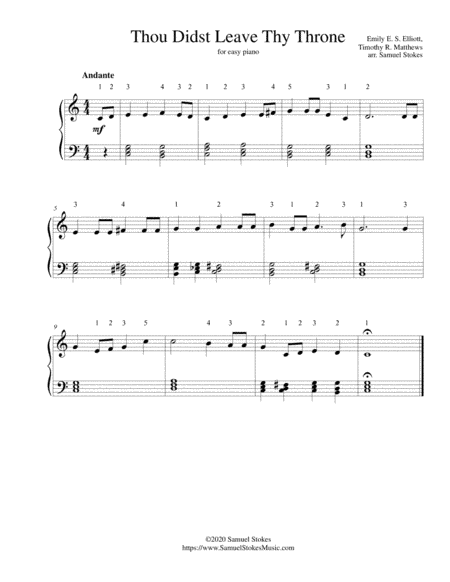 Thou Didst Leave Thy Throne - for easy piano (arr. Samuel Stokes)