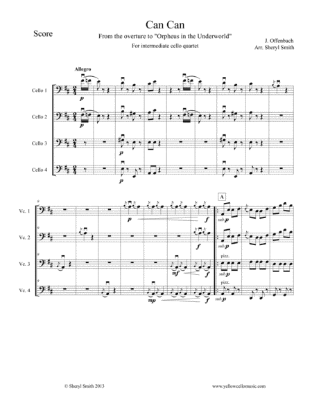 Can-Can for Intermediate Cello Quartet (four cellos) from Orpheus in the Underworld (arr. Yellow Cello Music)