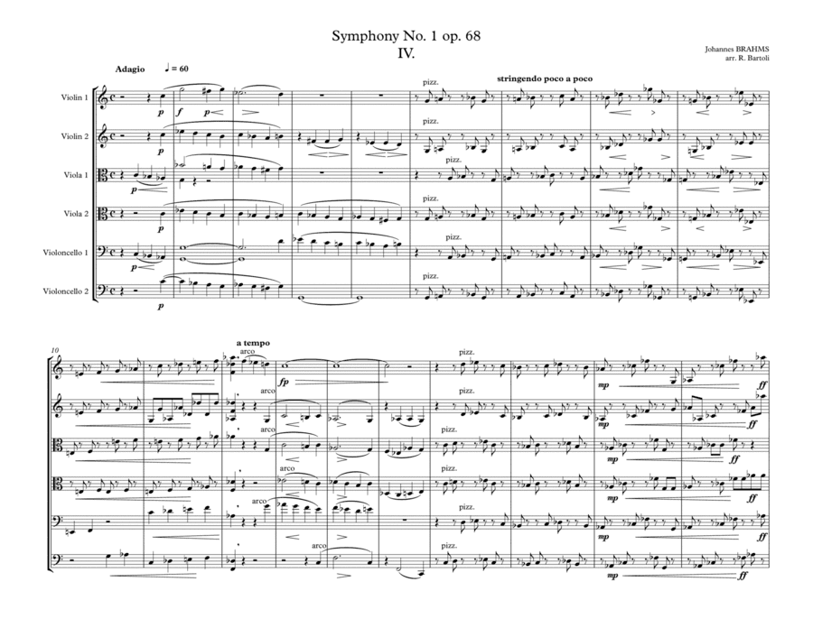 Brahms: Symphony No. 1 op. 68 finale arr. for string sextet (score and parts) (arr. Russ Bartoli)