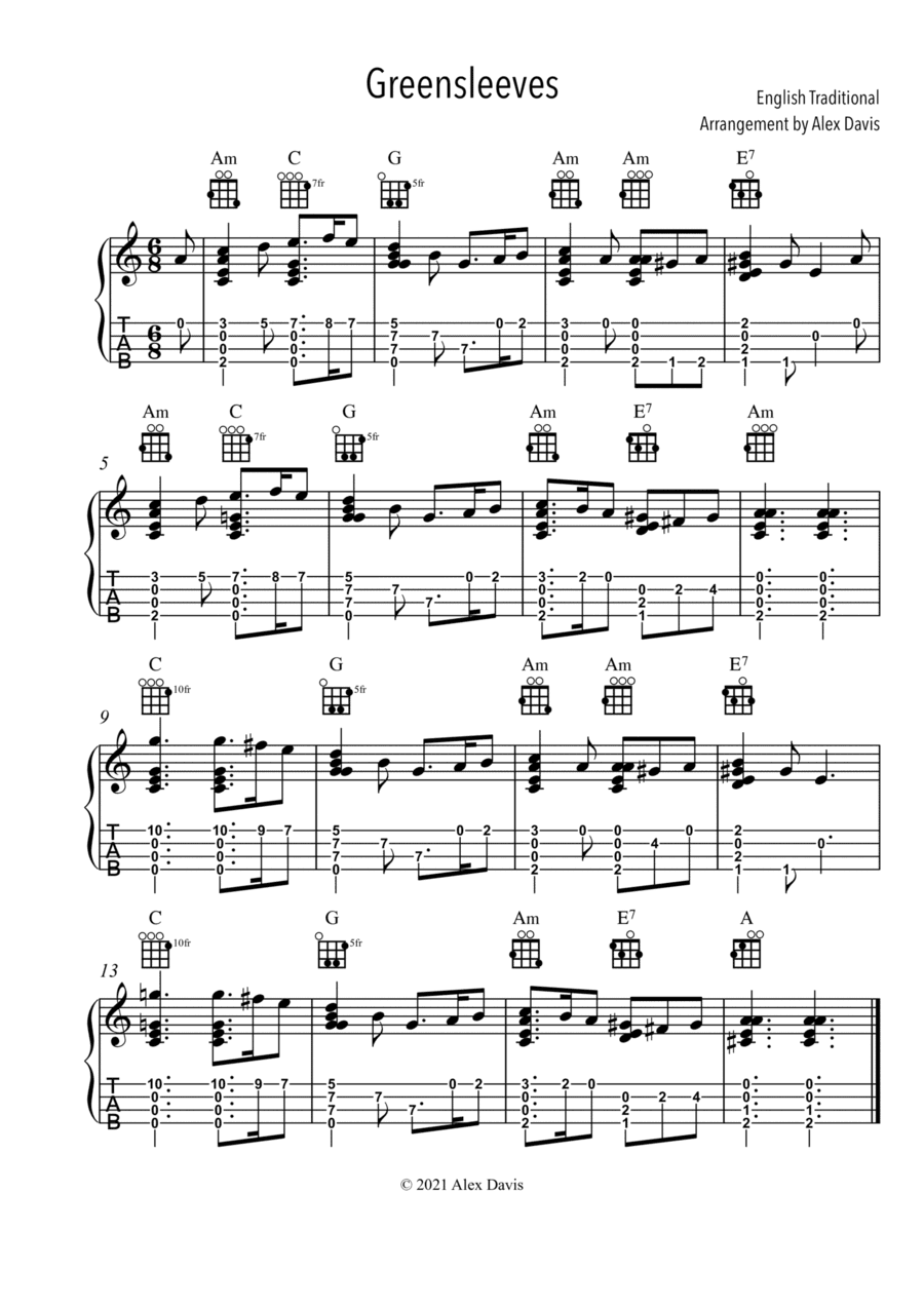 Greensleeves - Ukulele TAB (arr. Alex Davis)