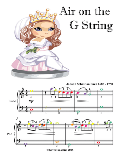 Air On the G String Easiest Piano Sheet Music with Colored Notes (arr. SilverTonalities)