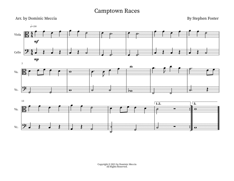 Camptown Races- Viola and Cello Duet (arr. Dominic Meccia)