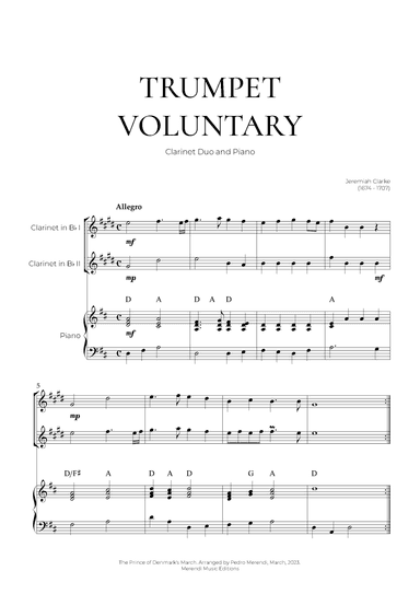 Trumpet Voluntary (Clarinet Duo and Piano) - Jeremiah Clarke (arr. Pedro Merendi)