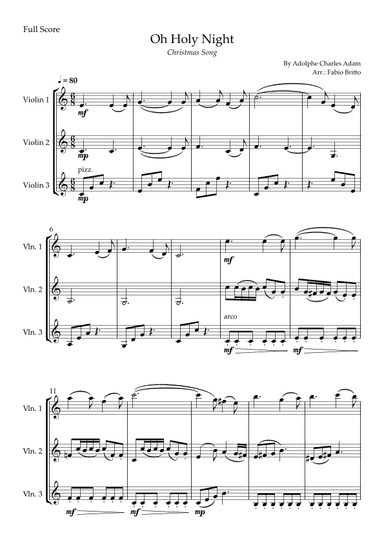 Oh Holly Night (Christmas Song) for Violin Trio (arr. Fabio Britto)
