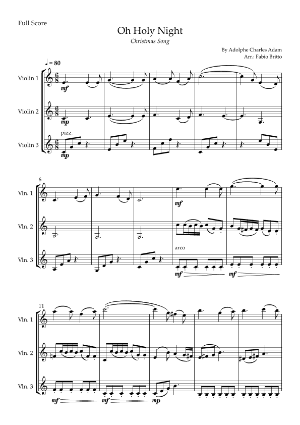 Oh Holly Night (Christmas Song) for Violin Trio (arr. Fabio Britto)