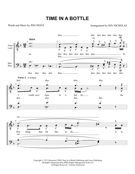 Time In A Bottle (arr. Jon Nicholas)