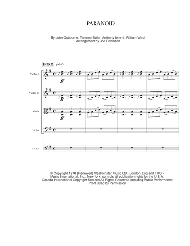 Paranoid (arr. Joe Deninzon)