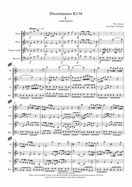 Mozart: Divertimento in F "Salzburg Symphony No.3" K138 - wind quartet (arr. Ray Thompson)