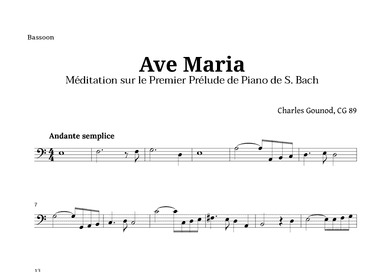 Ave Maria by Gounod for Bassoon Solo (arr. Langanho)