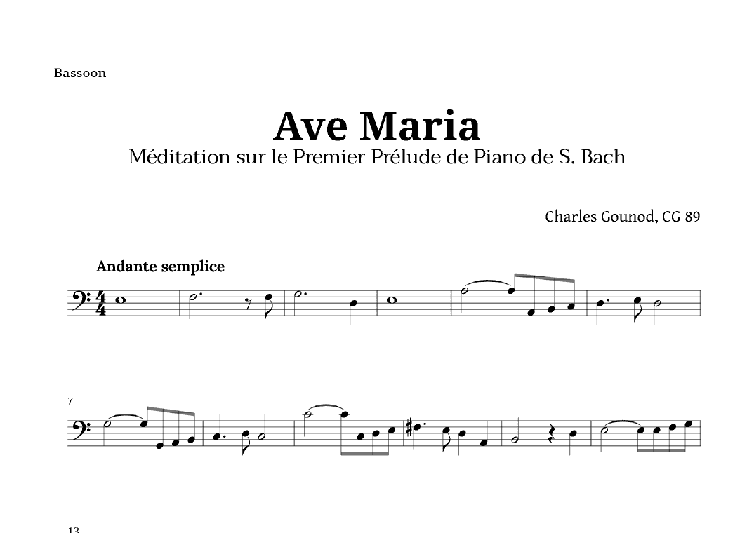 Ave Maria by Gounod for Bassoon Solo (arr. Langanho)