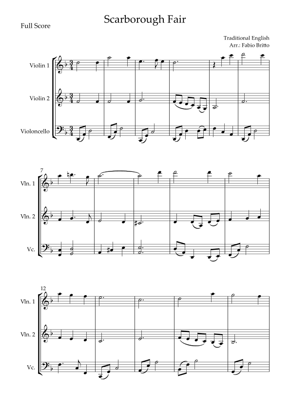 Scarborough Fair for String Trio (arr. Fabio Britto)