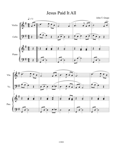 Jesus Paid It All (violin and cello duet) with optional piano accompaniment (arr. B. C. Dockery)