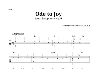 Ode to Joy by Beethoven for Guitar Tab with Chords (arr. Langanho)