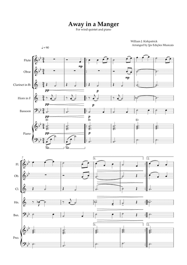Away in a Manger for Wind Quintet and Piano (arr. JPS Edições Musicais)