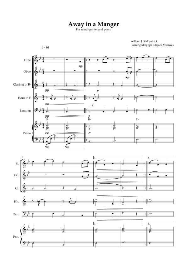 Away in a Manger for Wind Quintet and Piano (arr. JPS Edições Musicais)