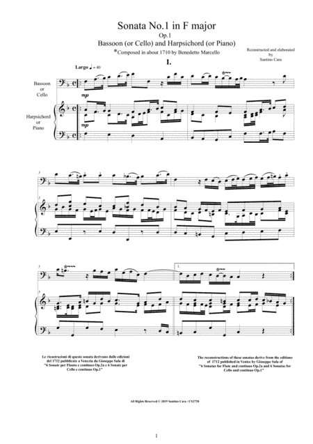 Marcello B - Sonata No.1 in F major Op.1 for Bassoon(Cello) and Harpsichord or Piano (arr. Santino Cara)