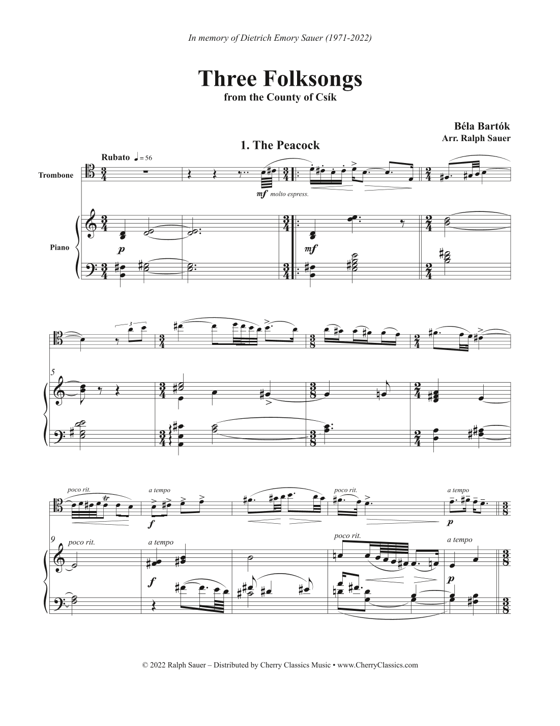 Three Folksongs for Trombone and Piano (arr. Ralph Sauer)