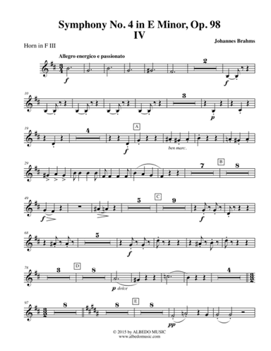 Brahms Symphony No. 4, Movement IV - Horn in F 3 (Transposed Part), Op. 98 (arr. Doug Clyde)