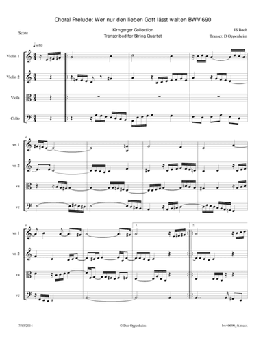 Bach: "Wer nur den lieben Gott lässt walten" BWV 690 for String Quartet (arr. D Oppenheim)