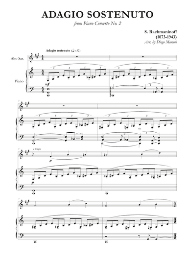 Adagio Sostenuto from "Piano Concerto No. 2" for Alto Saxophone and Piano (arr. Diego Marani)