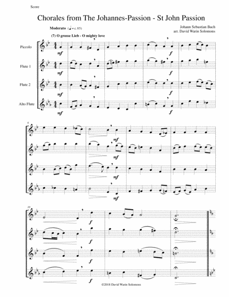 Chorales from the Johannes-Passion (St John Passion) for piccolo, 2 flutes and alto flute (arr. David Warin Solomons)