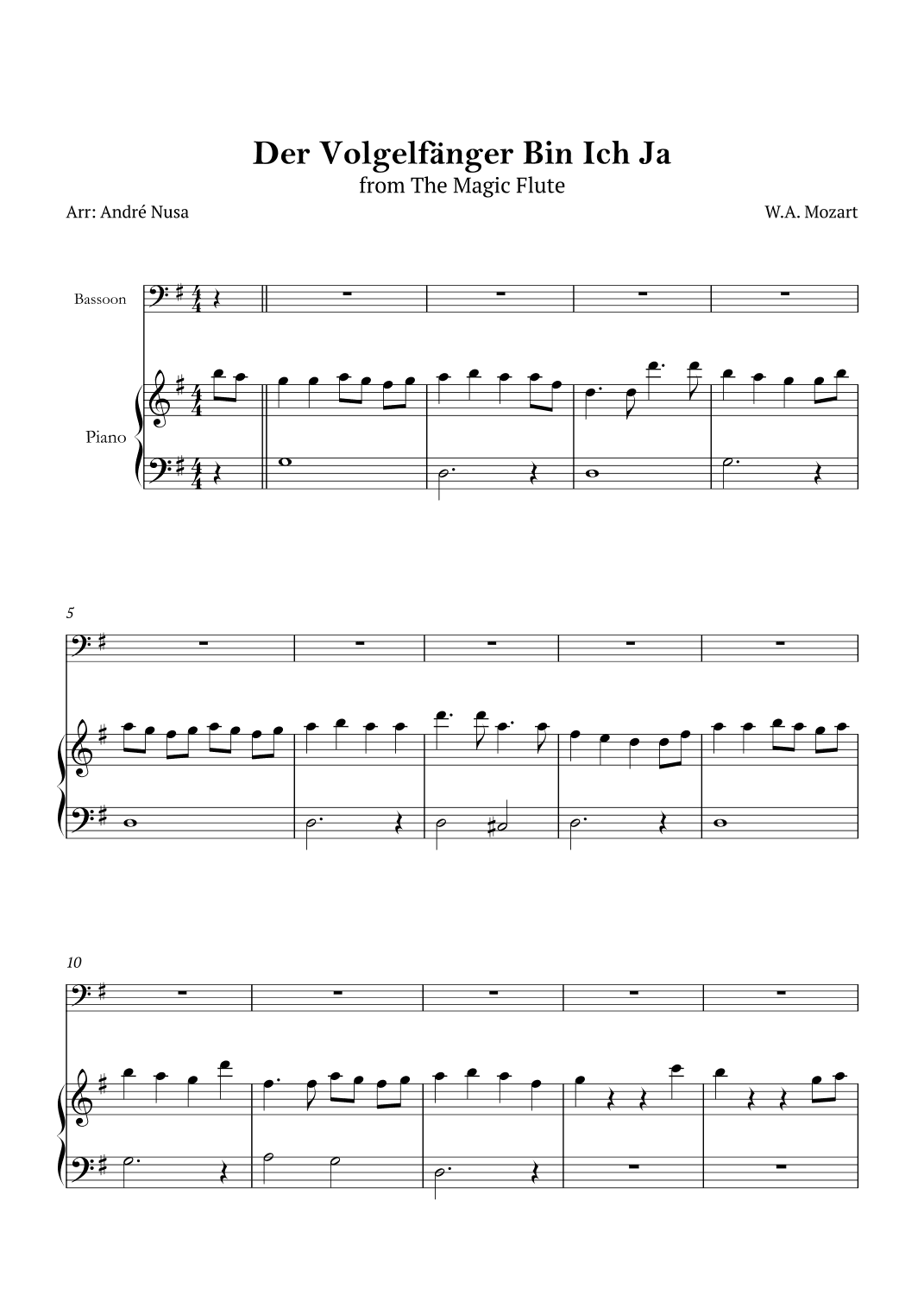 Der Vogelfänger bin ich ja (arr. André Nusa)