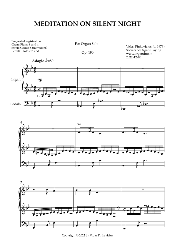 Meditation on Silent Night, Op. 190 (Organ Solo) by Vidas Pinkevicius