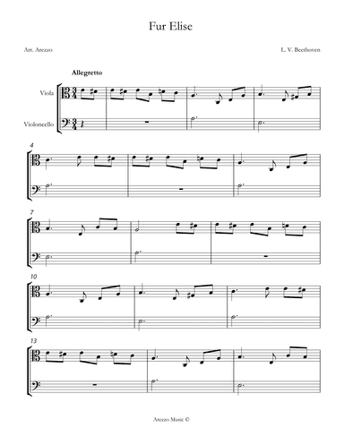 beethoven fur elise sheet music viola and cello (arr. Arezzo Music)