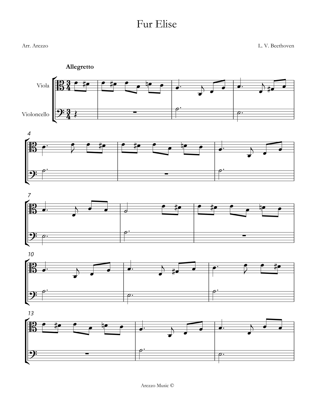 beethoven fur elise sheet music viola and cello (arr. Arezzo Music)