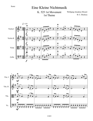 Eine Kleine Nachtmusik (A Little Night Music) for String Quartet (arr. B. C. Dockery)