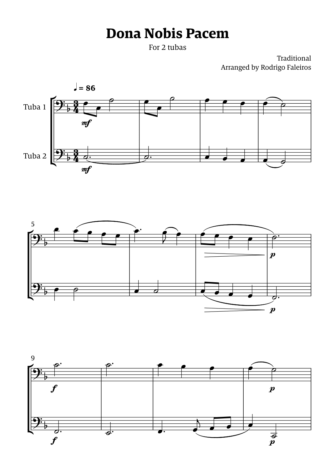 Dona Nobis Pacem - for 2 tubas (arr. Rodrigo Faleiros)