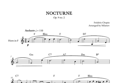 Chopin Nocturne op. 9 no. 2 | Horn in F | F Major | Chords | Easy beginner (arr. Milanov)