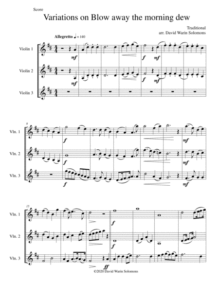 Variations on Blow away the morning dew for violin trio (arr. David Warin Solomons)