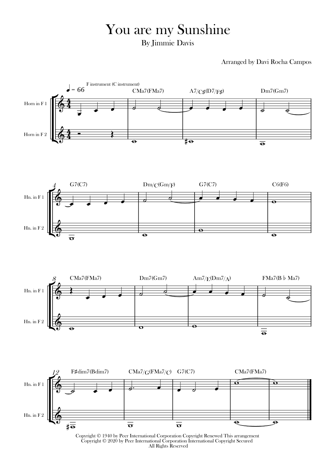 You Are My Sunshine (arr. Davi Rocha Campos)