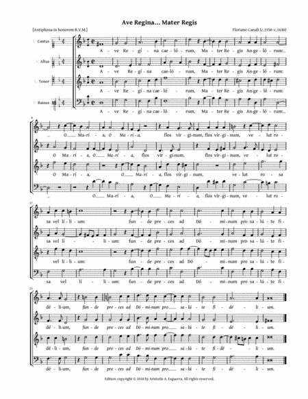 Ave Regina … Mater Regis (Canali) - SAAT or SATT (arr. Aristotle A. Esguerra)
