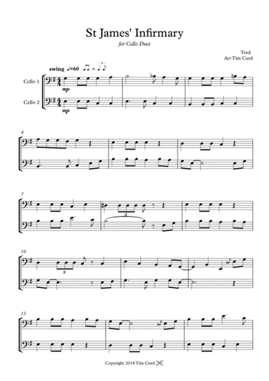 St James' Infirmary. Duet for Cello (arr. Tim Curd)