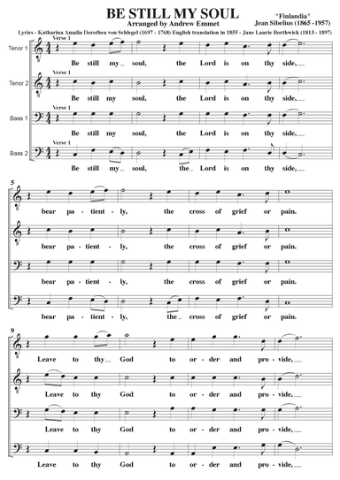 Be Still My Soul A Cappella TTBB (arr. Andrew Emmet)