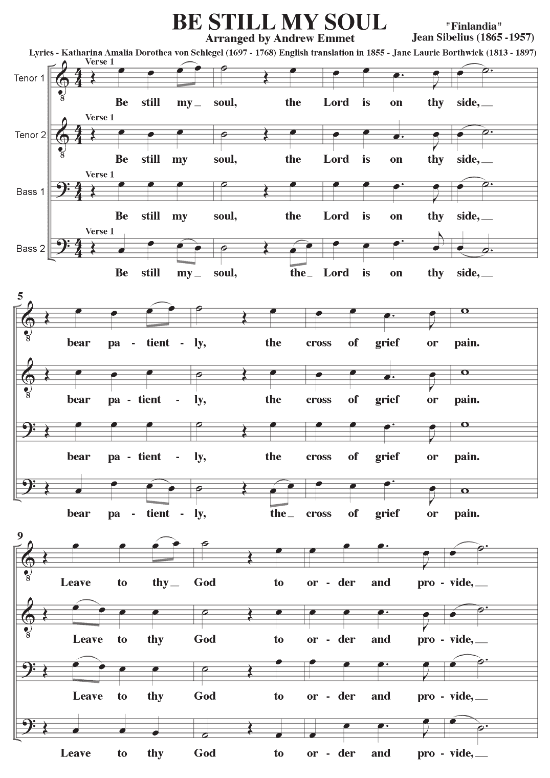 Be Still My Soul A Cappella TTBB (arr. Andrew Emmet)